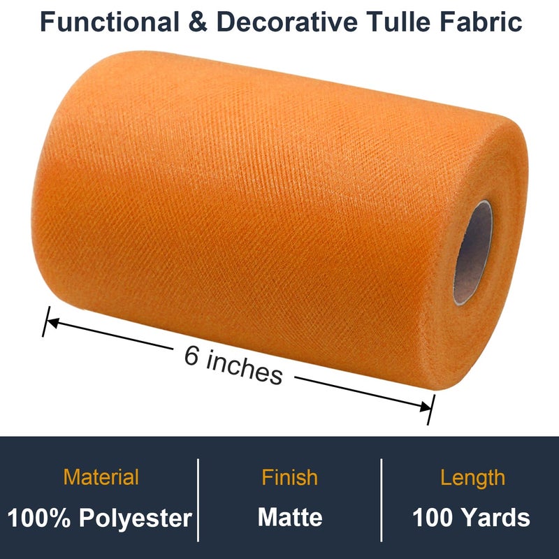 Ableme Deco Tulle Fabric Roll 6 Inch by 100 Yards (300 ft) Tulle Ribbon Sheer Mesh Netting for DIY Tutu Skirt Gift Wrapping Wedding Baby Shower Birthday Halloween Party Decorations Crafts, 34 Colors (Orange) - Image 2